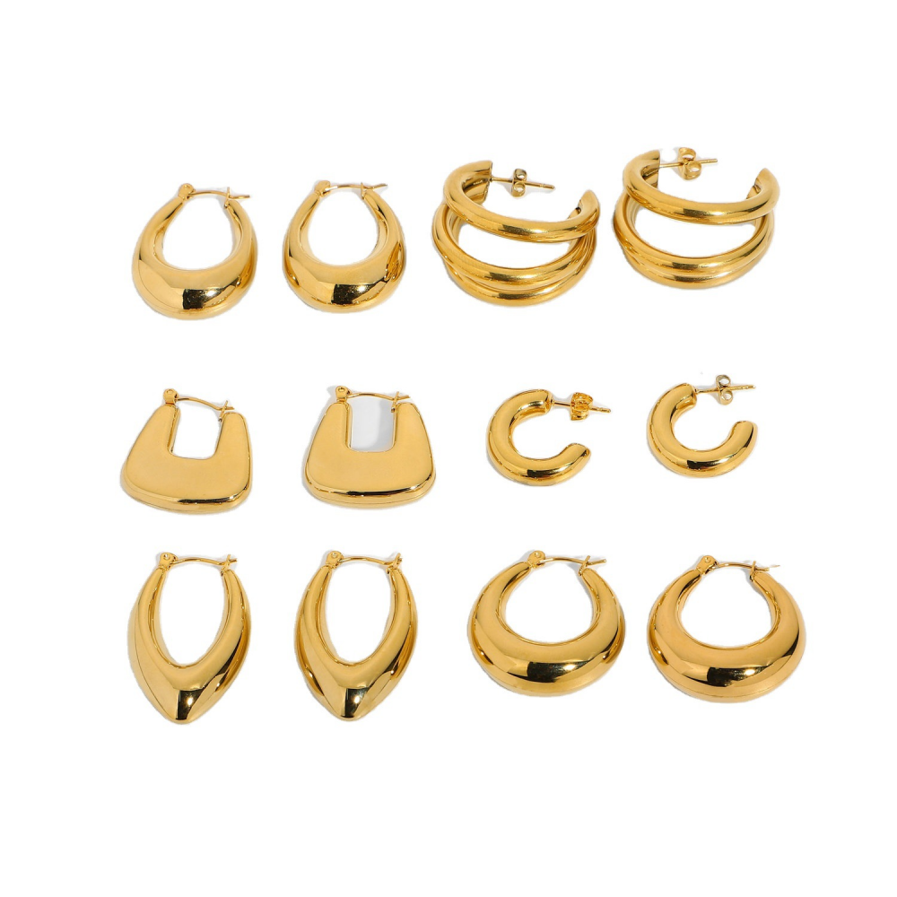 Wholesale women jewelry earring set trend twisting stainless steel 18k gold plated thick hoop earrings