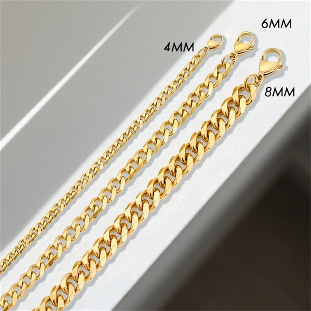 Wholesale Women Mens Personalized 18K Gold Link Bracelet Stainless Steel 4MM/6MM/8MM Cuban Chain Bracelet for Women