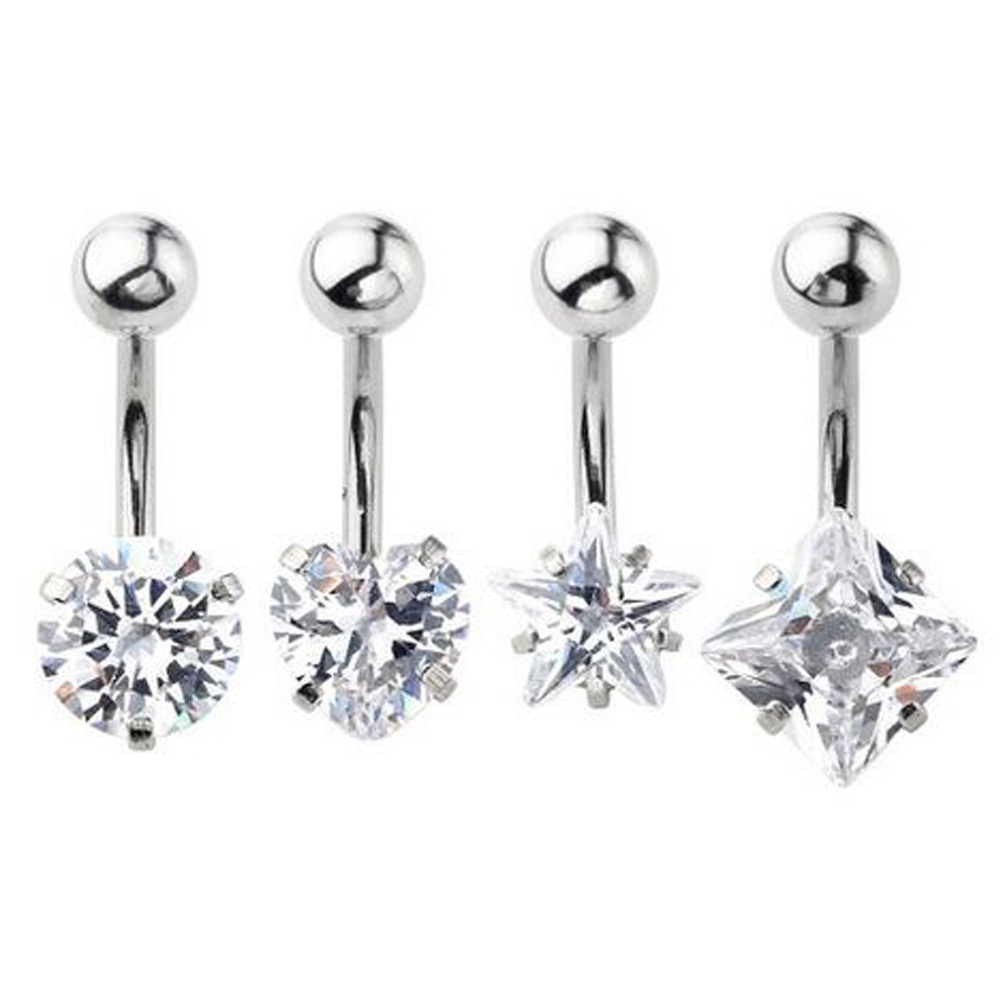 316L Surgical Steel Blue Cubic Zirconia Navel Belly Ring