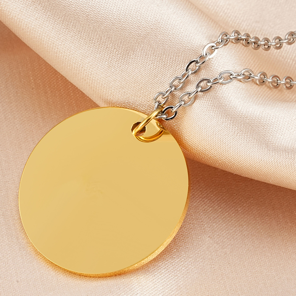 Fashion Simple Stainless Steel Jewelry Gold Plated Circle Pendant Custom Necklace