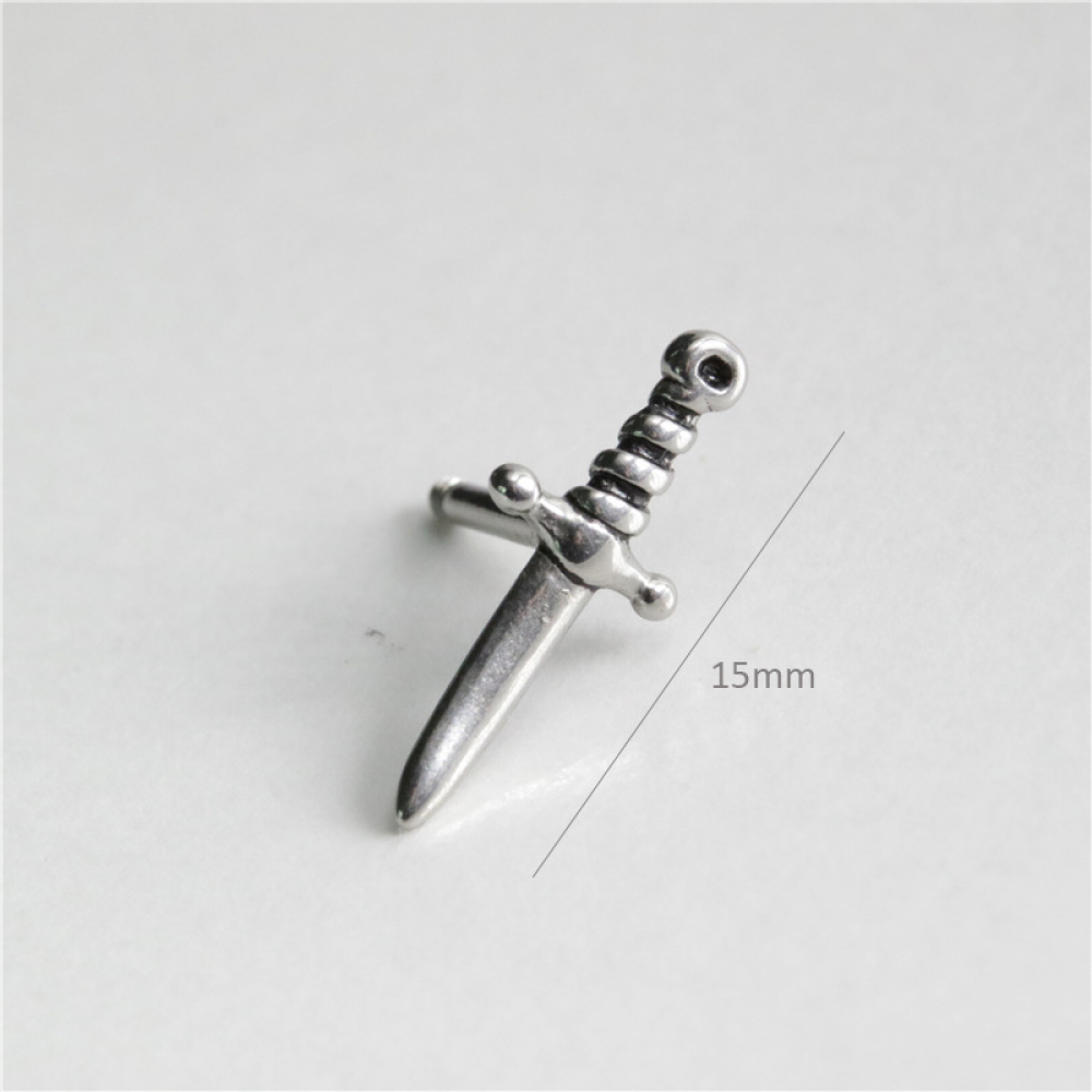 Street Style Silver Gold Color Stud Earrings Carved Sword Dagger Stainless Steel 18K Gold Plated Earrings