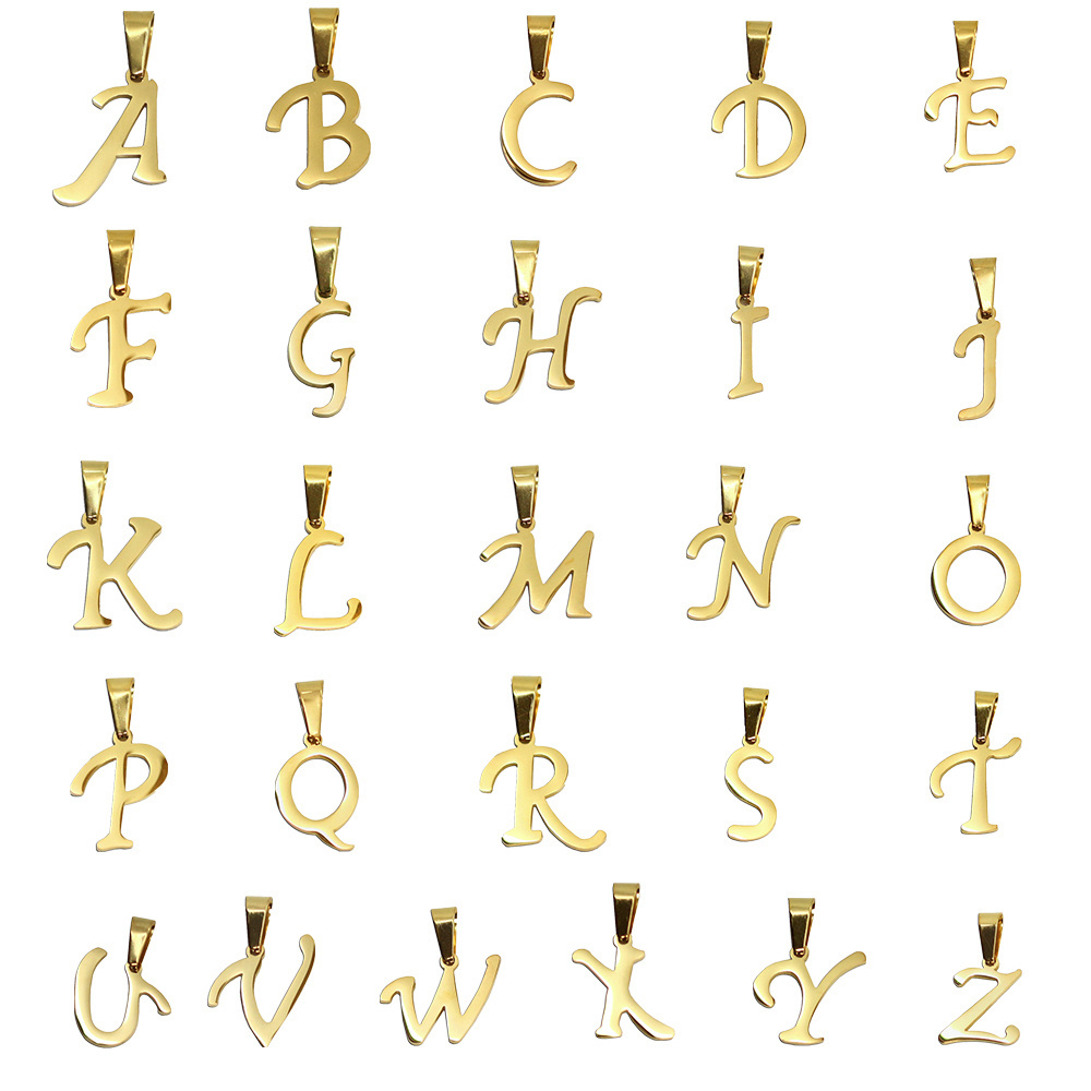 Wholesale Silver Gold Plated 2mm Thickness A-Z Alphabet Stainless Steel Letter Pendants Charms