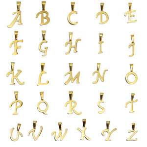 Wholesale Silver Gold Plated 2mm Thickness A-Z Alphabet Stainless Steel Letter Pendants Charms