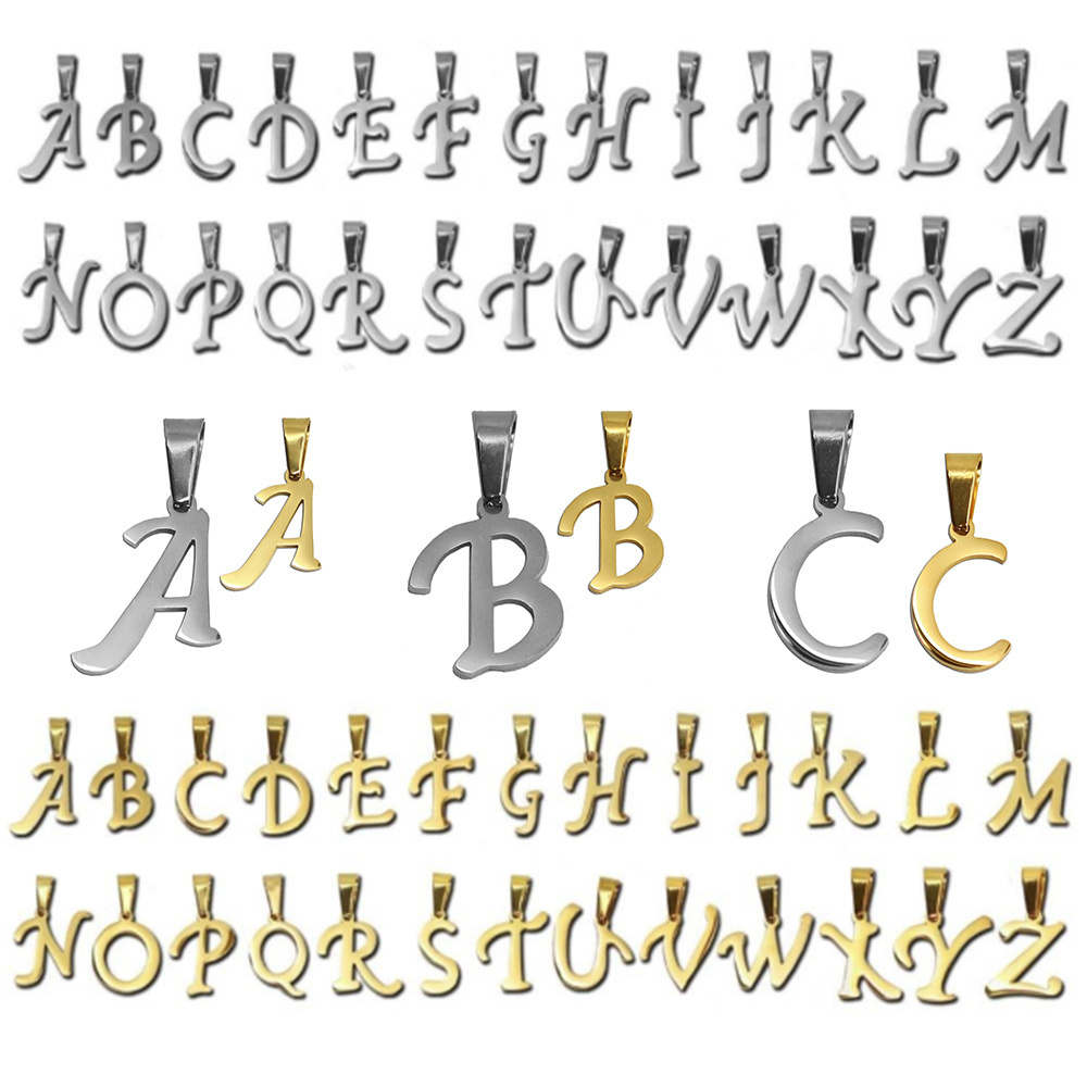 Wholesale Silver Gold Plated 2mm Thickness A-Z Alphabet Stainless Steel Letter Pendants Charms