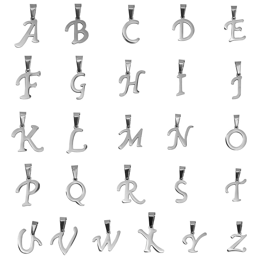 Wholesale Silver Gold Plated 2mm Thickness A-Z Alphabet Stainless Steel Letter Pendants Charms