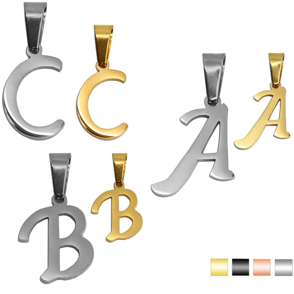 Wholesale Silver Gold Plated 2mm Thickness A-Z Alphabet Stainless Steel Letter Pendants Charms