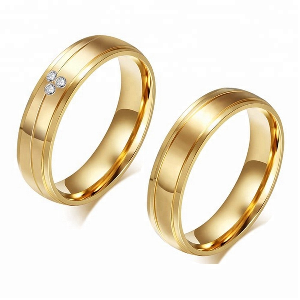 Cheap Jewelry 24K Gold Plated Jewelry No Fade Stainless Steel Wedding Rings