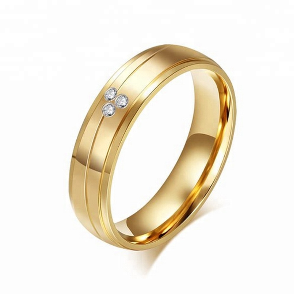 Cheap Jewelry 24K Gold Plated Jewelry No Fade Stainless Steel Wedding Rings