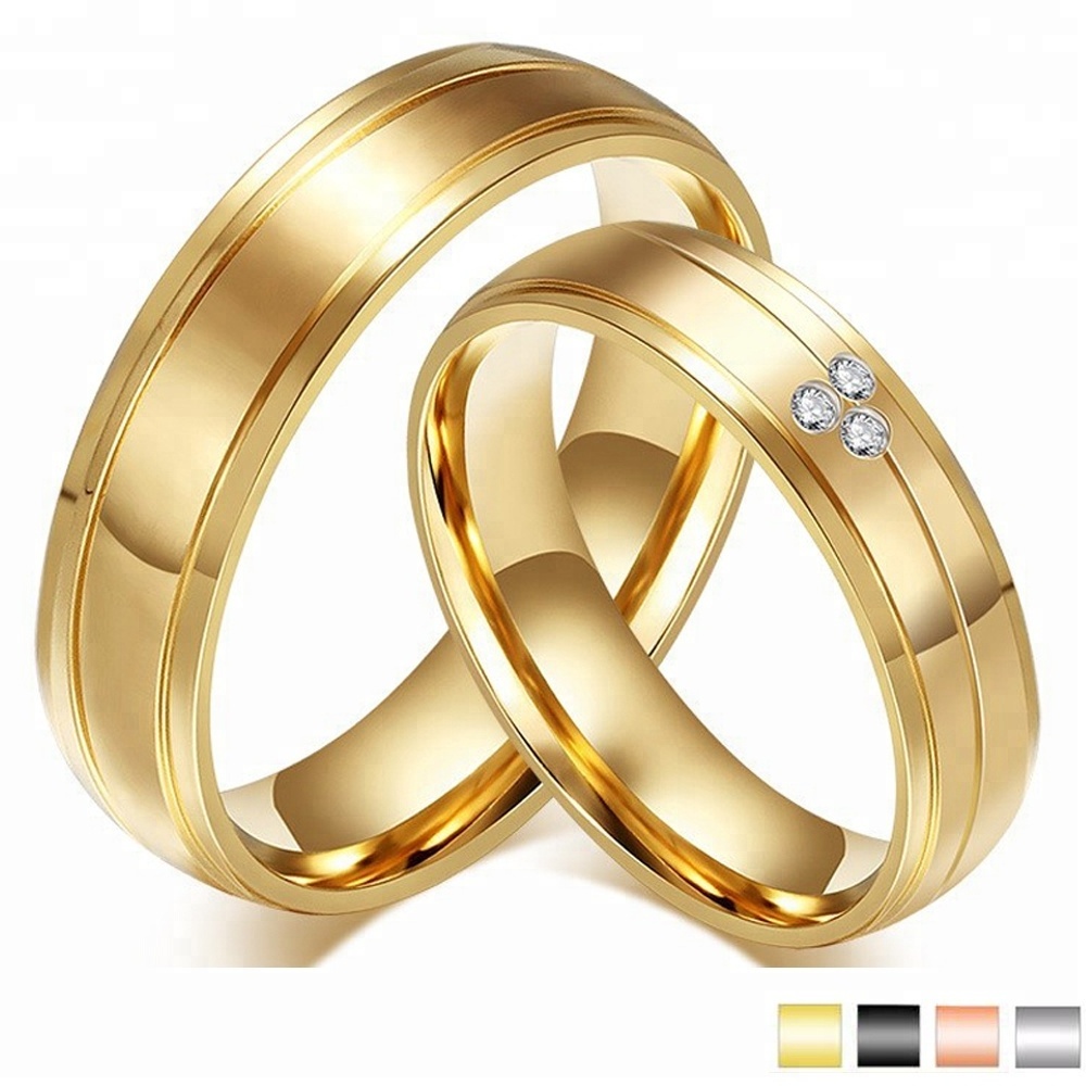 Cheap Jewelry 24K Gold Plated Jewelry No Fade Stainless Steel Wedding Rings