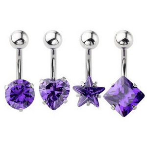 316L Surgical Steel Blue Cubic Zirconia Navel Belly Ring