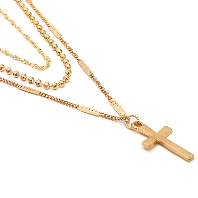 Religious Fashion Jewelry Stainless Steel Cross Pendant PVD Plated Three Layers Necklace