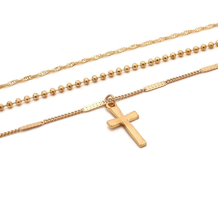 Religious Fashion Jewelry Stainless Steel Cross Pendant PVD Plated Three Layers Necklace