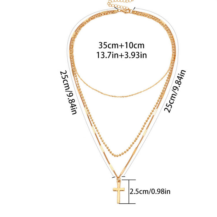 Religious Fashion Jewelry Stainless Steel Cross Pendant PVD Plated Three Layers Necklace