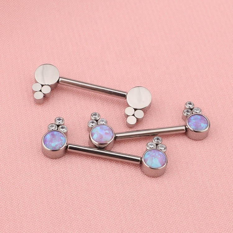 Unique Personalized ASTM F136 Titanium Opal Zircon Bezel Set Push Pin Threadless Nipple Ring