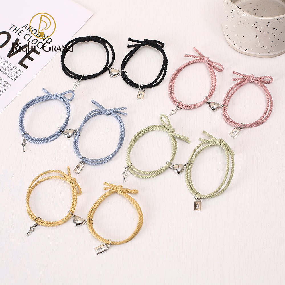 2 Pcs/set Simple Lock and Key Magnetic Bracelets For Valentine's Day Gift Distance Rope Bracelets For Couple