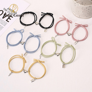 2 Pcs/set Simple Lock and Key Magnetic Bracelets For Valentine's Day Gift Distance Rope Bracelets For Couple