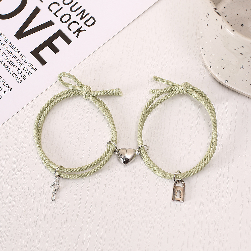 2 Pcs/set Simple Lock and Key Magnetic Bracelets For Valentine's Day Gift Distance Rope Bracelets For Couple