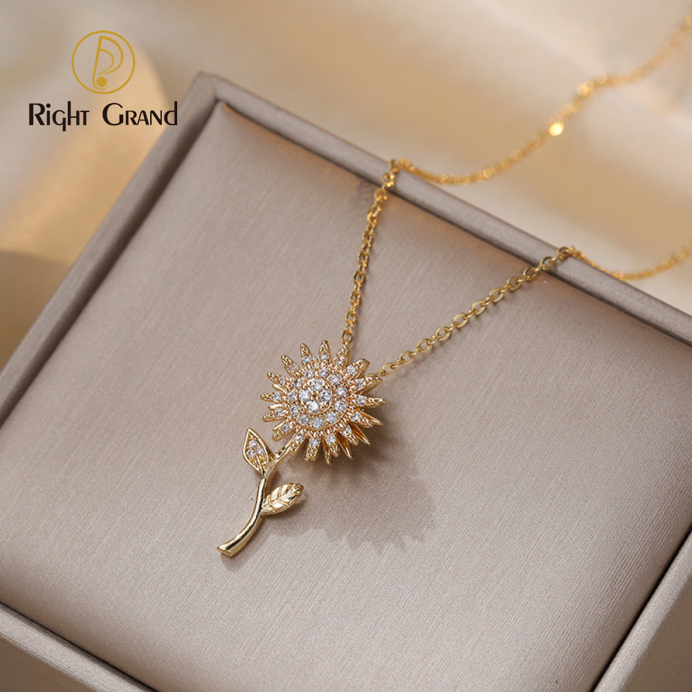 Trendy Rotating Sunflower Necklace Gold Clavicle Chain Relieve Stress Sun Flower Pendant Necklace For Women Jewelry