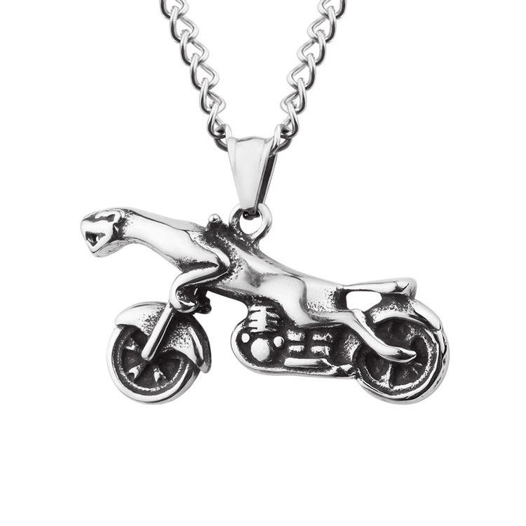 Men's Leopard Rider Rock Punk Necklaces Pendants Fashion Stainless Steel Motorcycle Locomotive Necklace