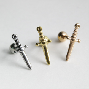 Street Style Silver Gold Color Stud Earrings Carved Sword Dagger Stainless Steel 18K Gold Plated Earrings