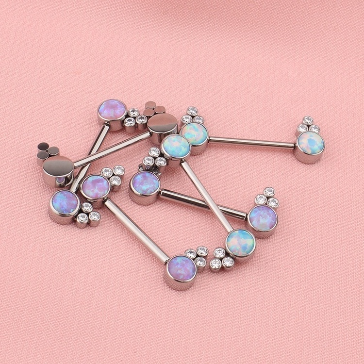 Unique Personalized ASTM F136 Titanium Opal Zircon Bezel Set Push Pin Threadless Nipple Ring