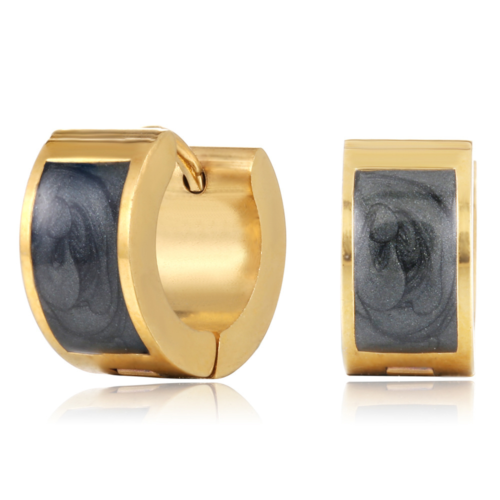 Mexican Vintage Men Fashion Gold 3D Black Enamel Fake Designer Custom Huggie Boho Hoop Earring