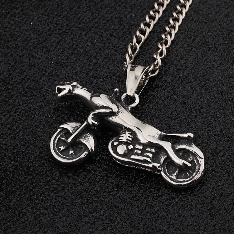 Men's Leopard Rider Rock Punk Necklaces Pendants Fashion Stainless Steel Motorcycle Locomotive Necklace