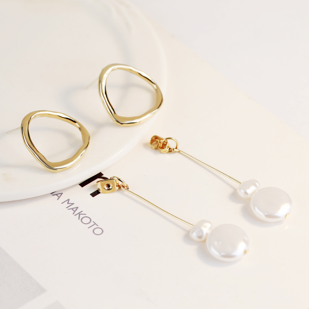 Vintage Imitation Freshwater Baroque Pearl Gold Plated Hoops Fashion Women Geometric Drop Pearl Earrings