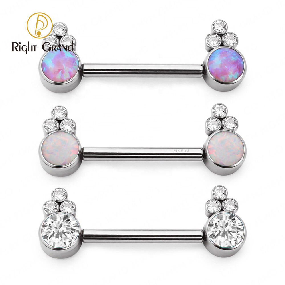 Unique Personalized ASTM F136 Titanium Opal Zircon Bezel Set Push Pin Threadless Nipple Ring