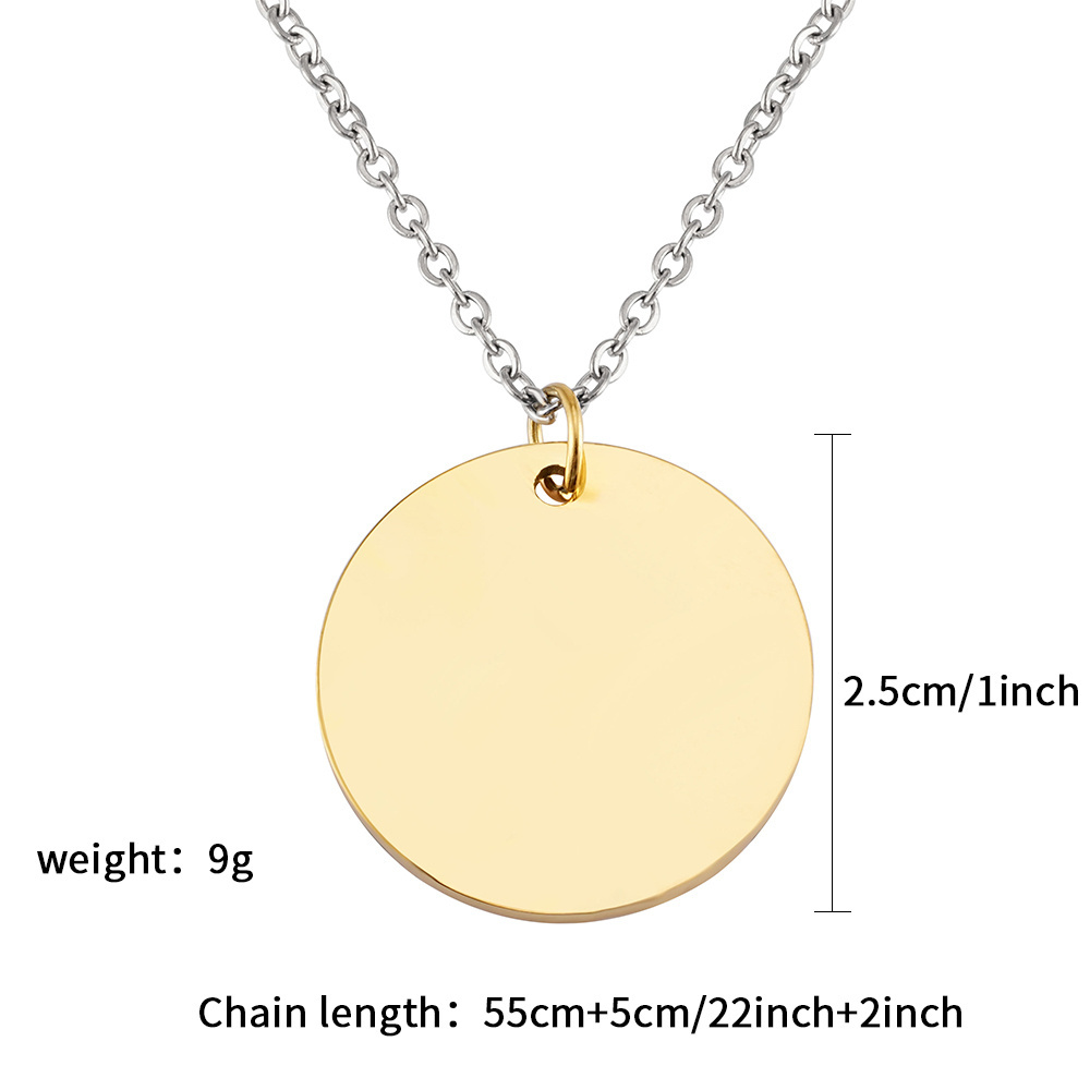 Fashion Simple Stainless Steel Jewelry Gold Plated Circle Pendant Custom Necklace