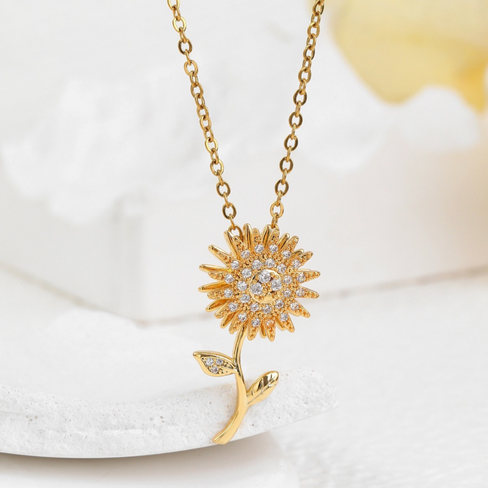 Trendy Rotating Sunflower Necklace Gold Clavicle Chain Relieve Stress Sun Flower Pendant Necklace For Women Jewelry