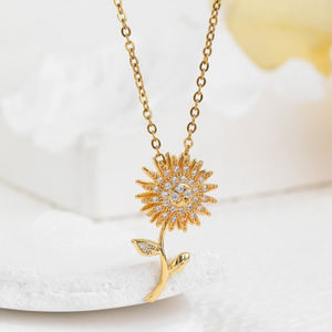 Trendy Rotating Sunflower Necklace Gold Clavicle Chain Relieve Stress Sun Flower Pendant Necklace For Women Jewelry