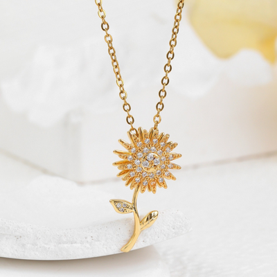 Trendy Rotating Sunflower Necklace Gold Clavicle Chain Relieve Stress Sun Flower Pendant Necklace For Women Jewelry