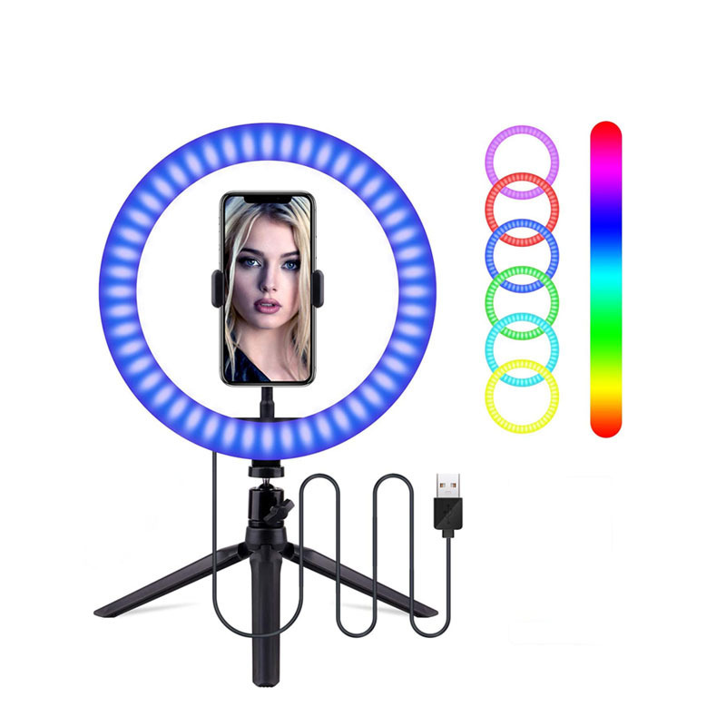 MJ20 soft RGB Selfie LED Ring Light with Tripod Stand for Makeup YouTube Video 8 Inch Dimmable Photography Lighting