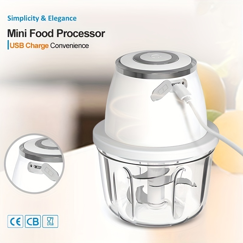 Powerful 304 Stainless Steel Portable Electric Food Chopper & Processor - 350ML Mini USB Wireless Handheld Garlic Slicer