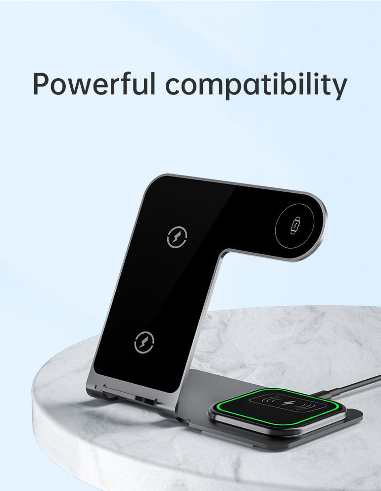 RK-X13 EM Desk Phone 3 in 1 Wireless Charger 3in1 Qi 15W Fast Mobile Phone Charging Stand For Smart Watch Earphone