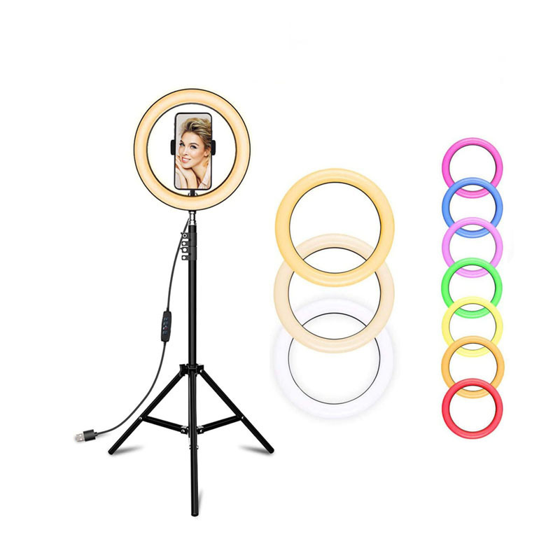 MJ20 soft RGB Selfie LED Ring Light with Tripod Stand for Makeup YouTube Video 8 Inch Dimmable Photography Lighting