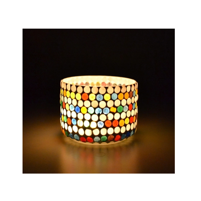 Luxury Style Home Decoration European Style Unique Handmade Mosaic Candle Vessels Round Bottom Bowl Glass Candle Jar Tea Light H