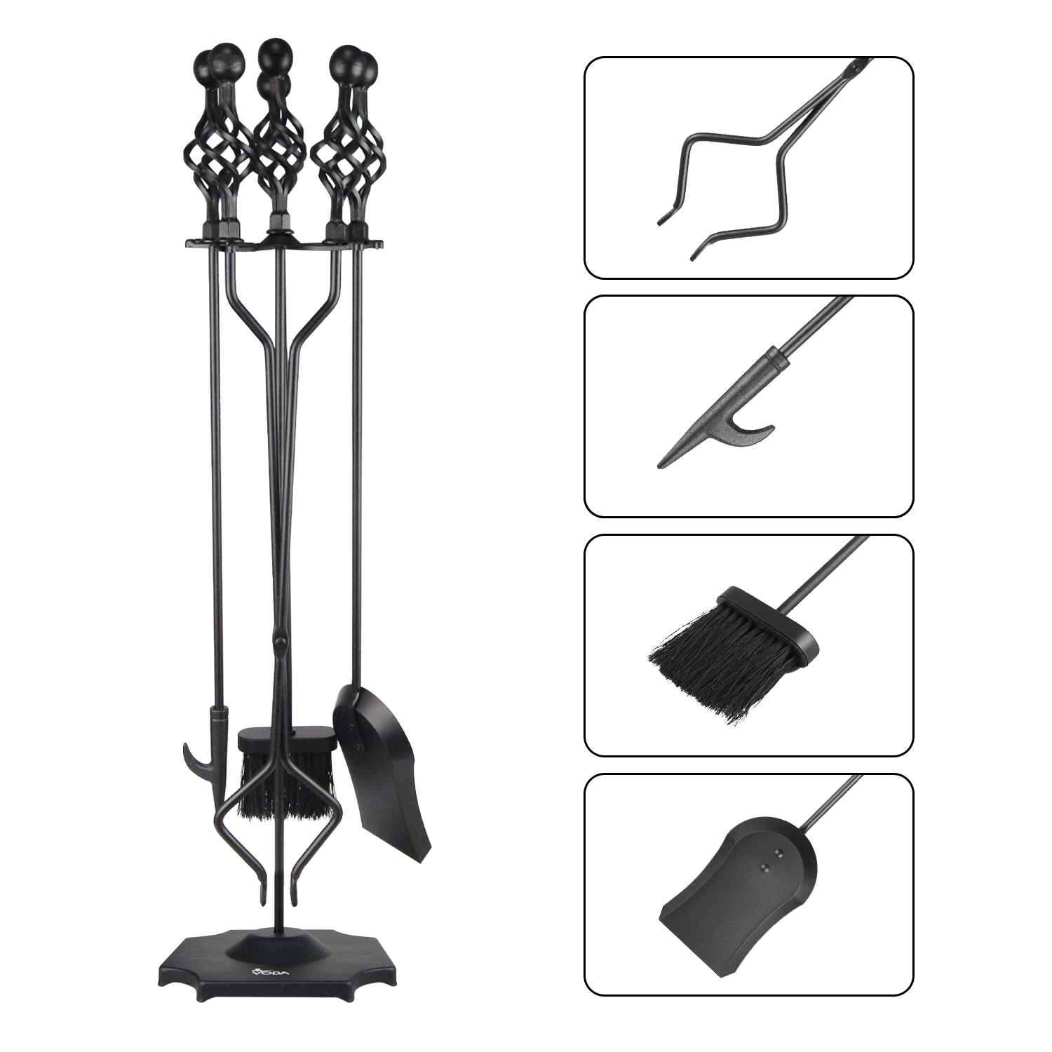 tabletop fire pit with Fireplace Brush Shovel Fire Poker Firewood Tong 5 Pcs Hearth Fireplace Accessories Kit