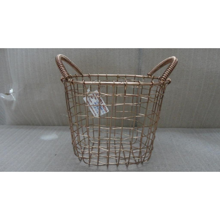 Hand Knotted Iron Copper Plated Metallic Laundry Basket for Cloth Storage Multi Use Premium Quality Hand Crafted iron Basket