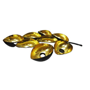 Eye Holder Leaf Shape - 8 Candle Stand Black Powder Coated with Gold Foil Inside Iron Leaf Shape 8 Tealight Holder