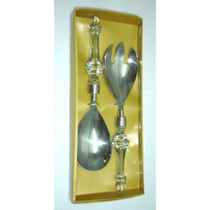 Acrylic Handle Elegance Brass Flatware Salad Set Brass Silver Plated Salad Server Set/2 Best Selling Cutlery Set