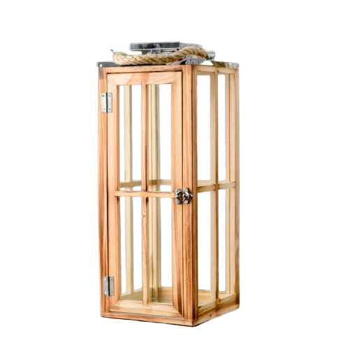 Unique Design European vintage wind proof rustic wooden lantern courtyard portable wooden hurricane candle lantern