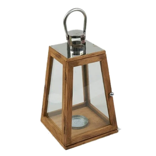 Wooden Lantern With Glass And Rope Hanger European Glass Candle Holders Lantern Outdoor Candle Holder