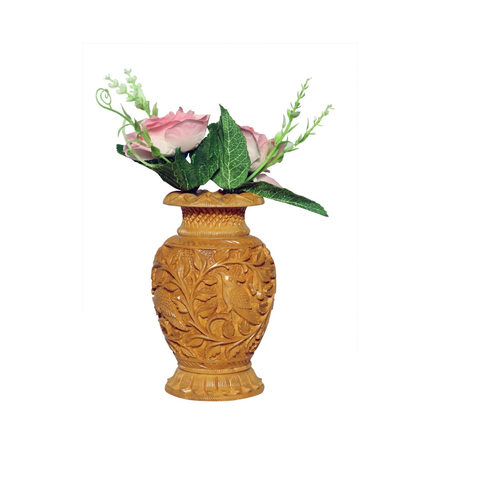 Garden Pots & Planter Elegant Style Hand carved Antique Footed Vase For Decoration Wood Flower Pot For Gifts & Decor