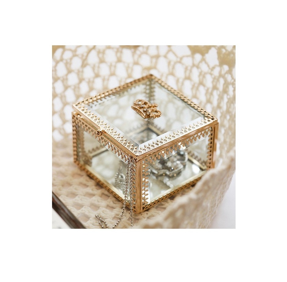 Manufacturer Supplies Rose gold glass Vases ring jewelry box gifts copper decorative metal pyramid trinket storage box