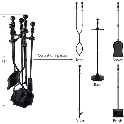 Modern Style Companion Set Fire Companion Sets Include Stand Brush Tongs Poker and Shovel Wood Burner Set Fireside Tools Accesso