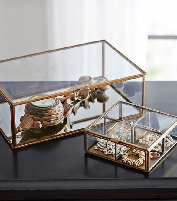 Standard Quality Rose gold glass Vases ring jewelry box gifts copper decorative metal pyramid trinket storage box