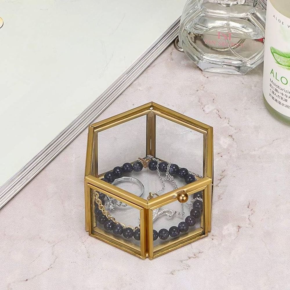 Wholesale Rose gold glass Vases ring jewelry box gifts copper decorative metal pyramid trinket storage box