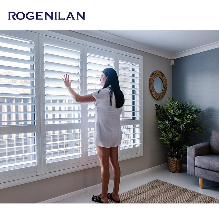 ROGENILAN Luxury Aluminum Profiles Blinds Shutters Louver Windows Plantation Panels Pergola With Mosquito Net For Outdoor